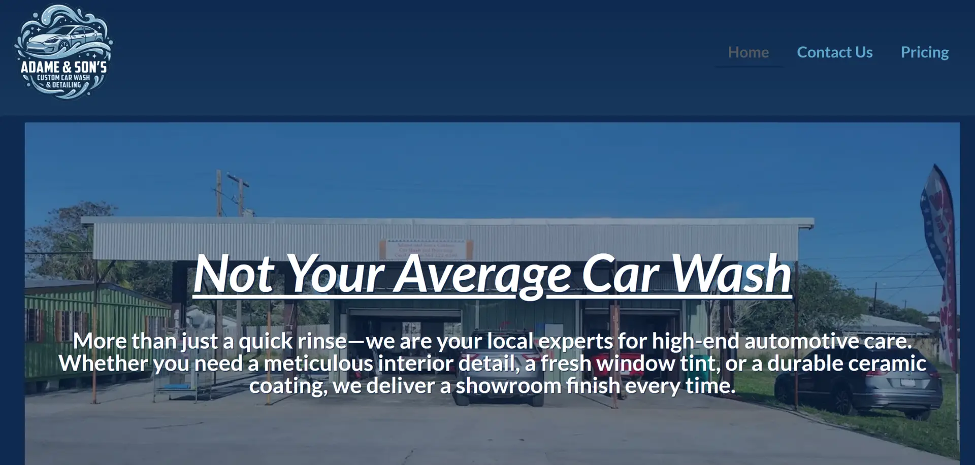 A screen shot of the Adame and Sons website home page.