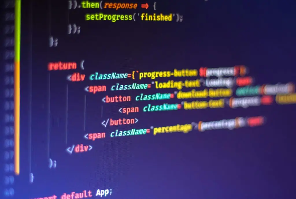A purple hued black screen displays text code for a website
